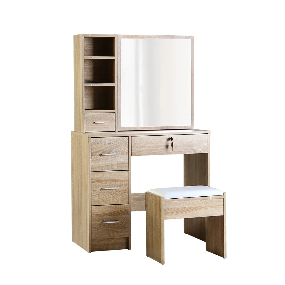 Artiss Dressing Table Stool Set Sliding Mirror Oak Diane - Mekamart Australia