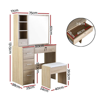 Artiss Dressing Table Stool Set Sliding Mirror Oak Diane - Mekamart Australia