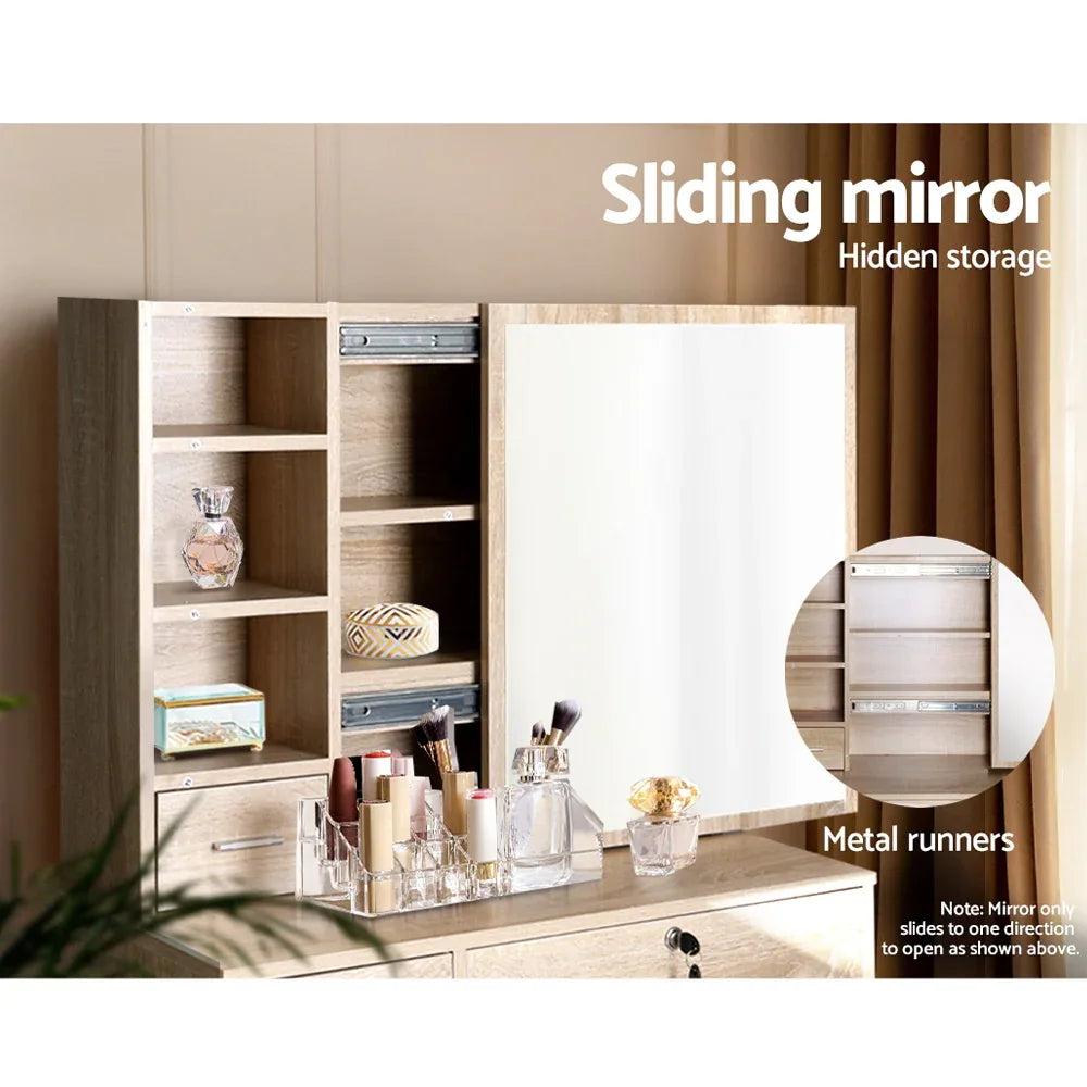 Artiss Dressing Table Stool Set Sliding Mirror Oak Diane - Mekamart Australia