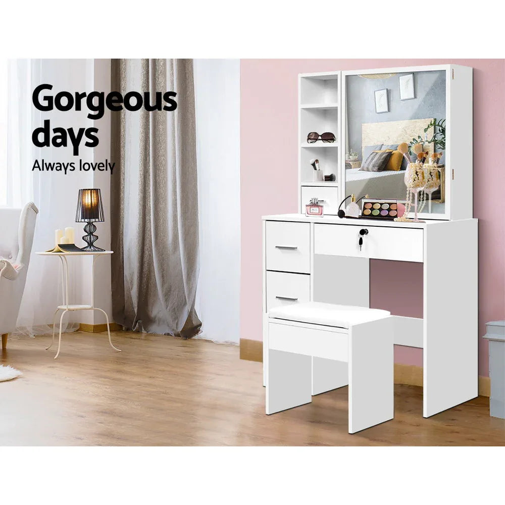 Artiss Dressing Table Stool Set Sliding Mirror White Diane - Mekamart Australia