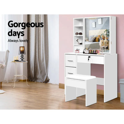 Artiss Dressing Table Stool Set Sliding Mirror White Diane - Mekamart Australia