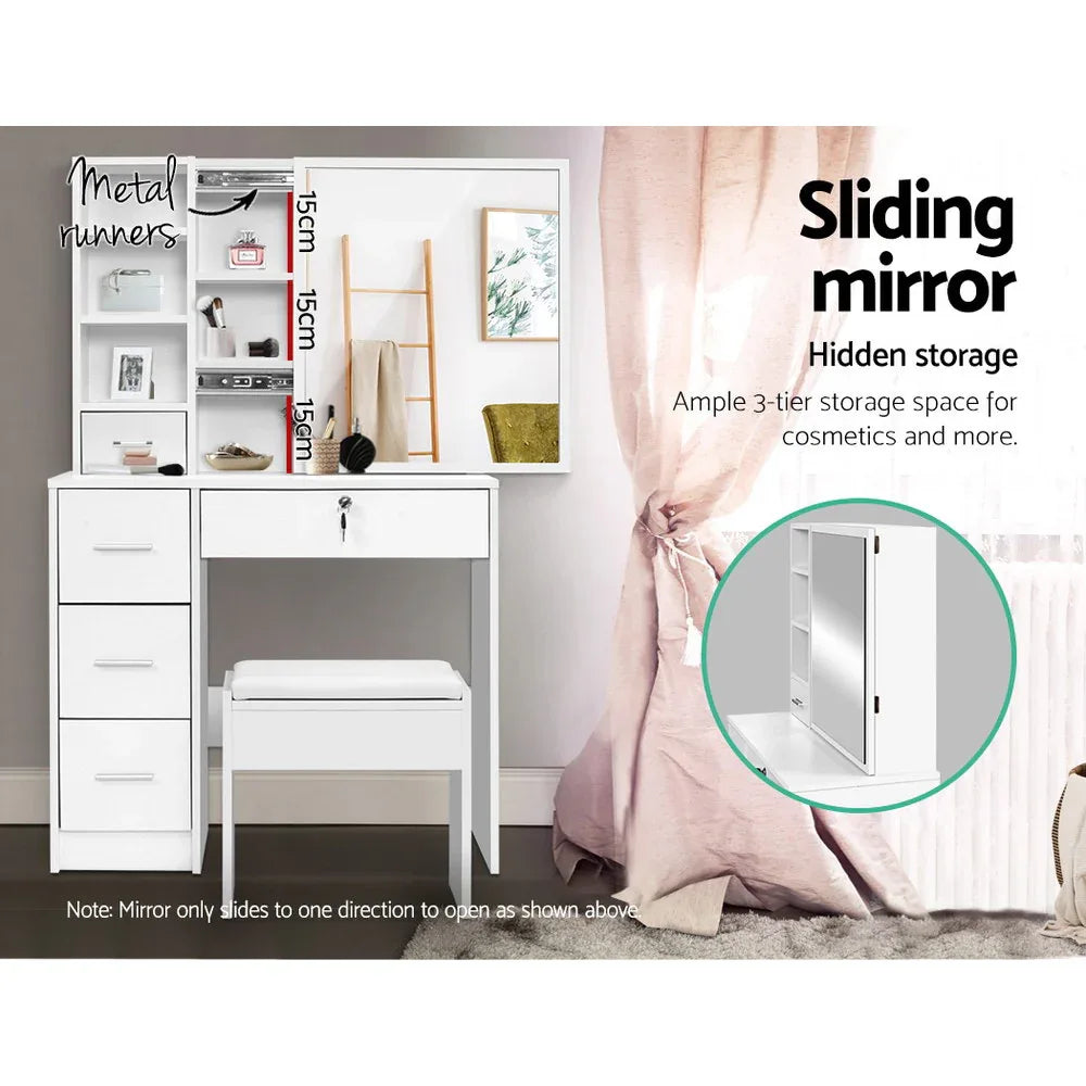 Artiss Dressing Table Stool Set Sliding Mirror White Diane - Mekamart Australia