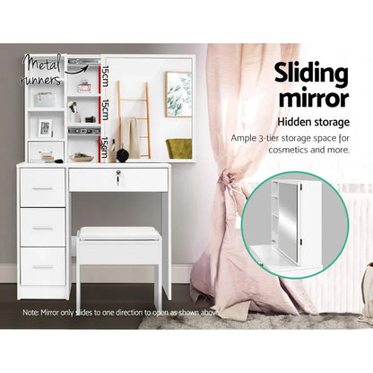 Artiss Dressing Table Stool Set Sliding Mirror White Diane - Mekamart Australia