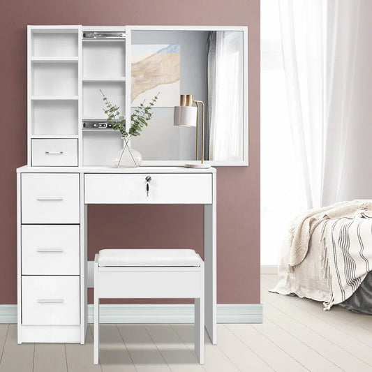 Artiss Dressing Table Stool Set Sliding Mirror White Diane - Mekamart Australia