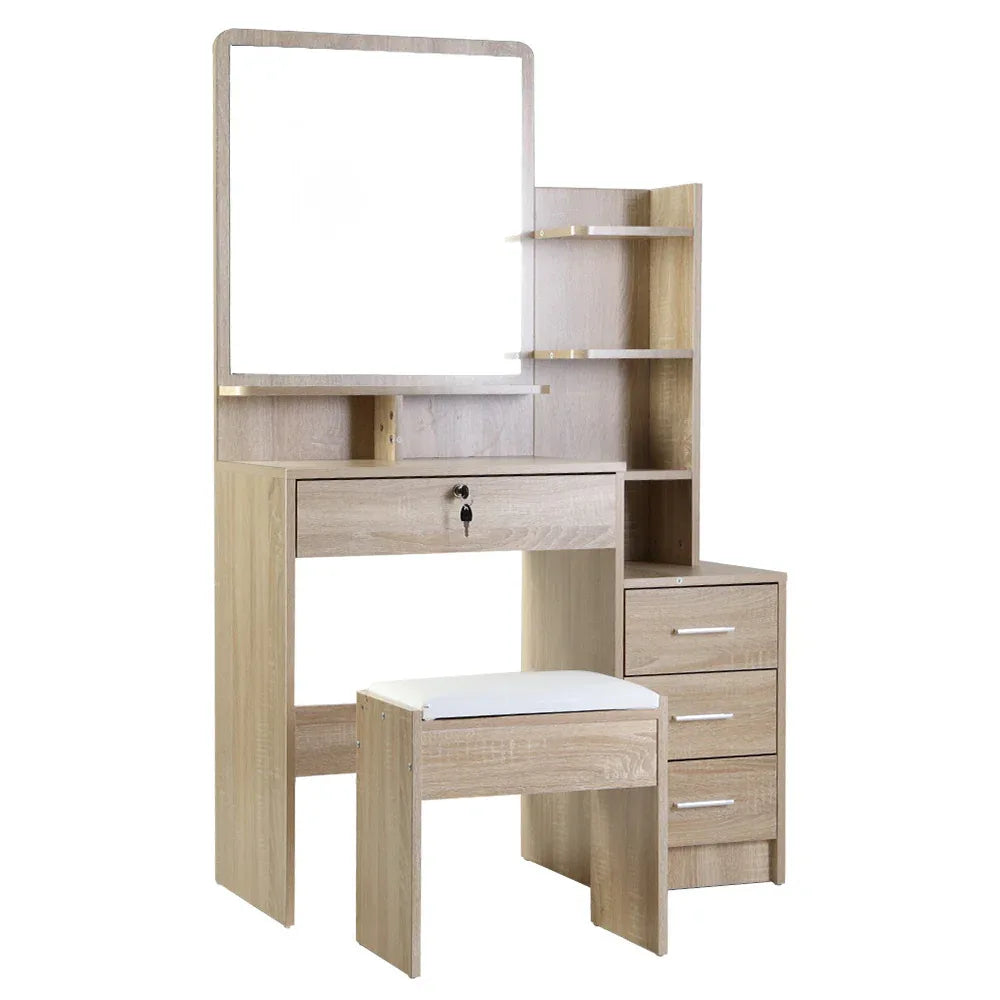 Artiss Dressing Table Stool Set 4 Drawers Oak - Mekamart Australia