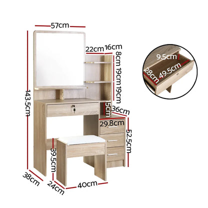 Artiss Dressing Table Stool Set 4 Drawers Oak - Mekamart Australia
