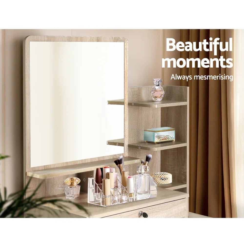 Artiss Dressing Table Stool Set 4 Drawers Oak - Mekamart Australia