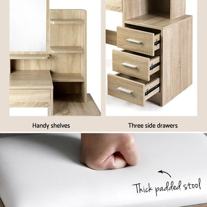 Artiss Dressing Table Stool Set 4 Drawers Oak - Mekamart Australia