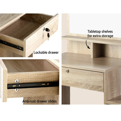 Artiss Dressing Table Stool Set 4 Drawers Oak - Mekamart Australia