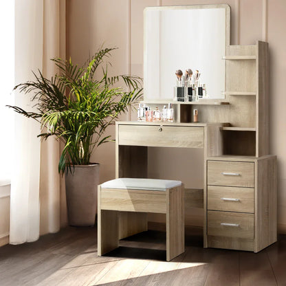 Artiss Dressing Table Stool Set 4 Drawers Oak - Mekamart Australia