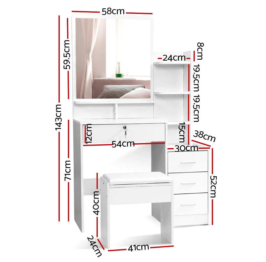 Artiss Dressing Table Stool Set 4 Drawers White - Mekamart Australia