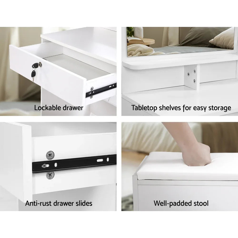 Artiss Dressing Table Stool Set 4 Drawers White - Mekamart Australia