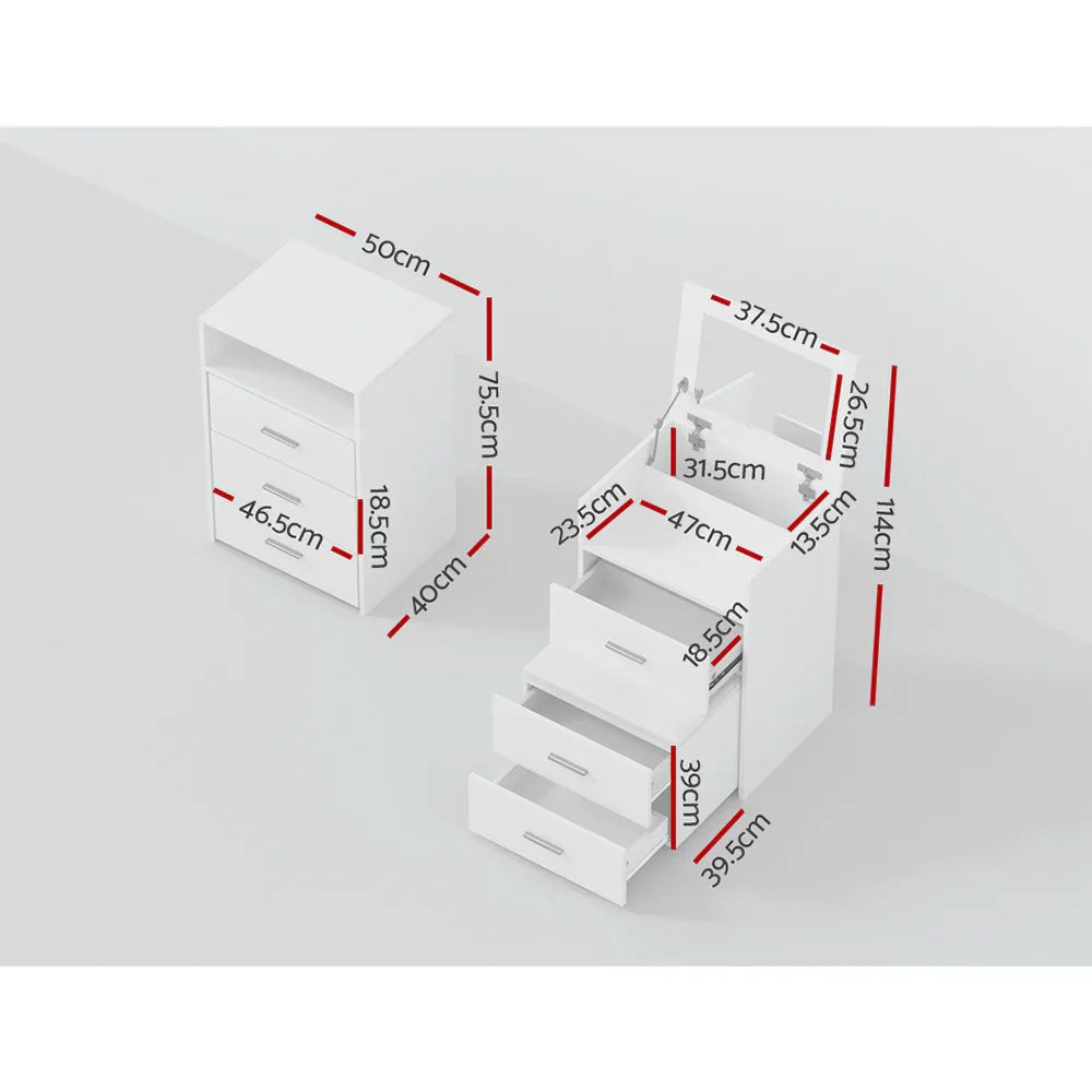 Artiss 2-in-1 Dressing Table Stool Set Bedside Table White - Mekamart Australia