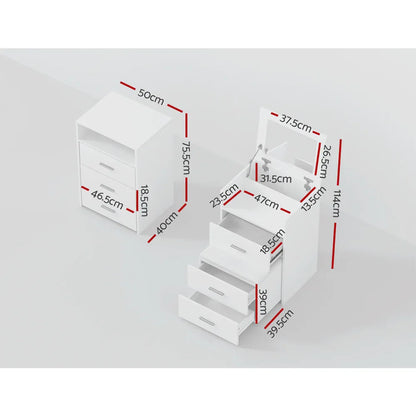 Artiss 2-in-1 Dressing Table Stool Set Bedside Table White - Mekamart Australia