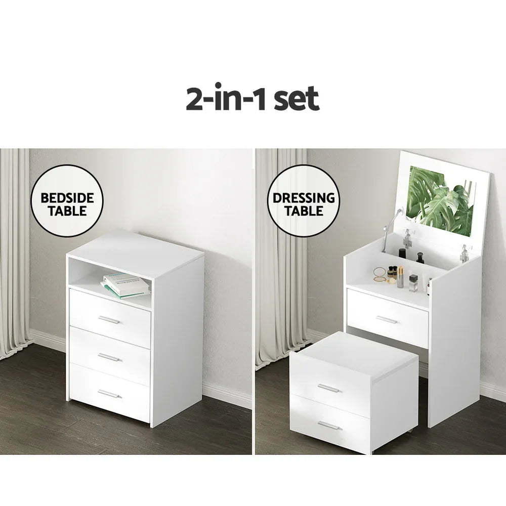 Artiss 2-in-1 Dressing Table Stool Set Bedside Table White - Mekamart Australia