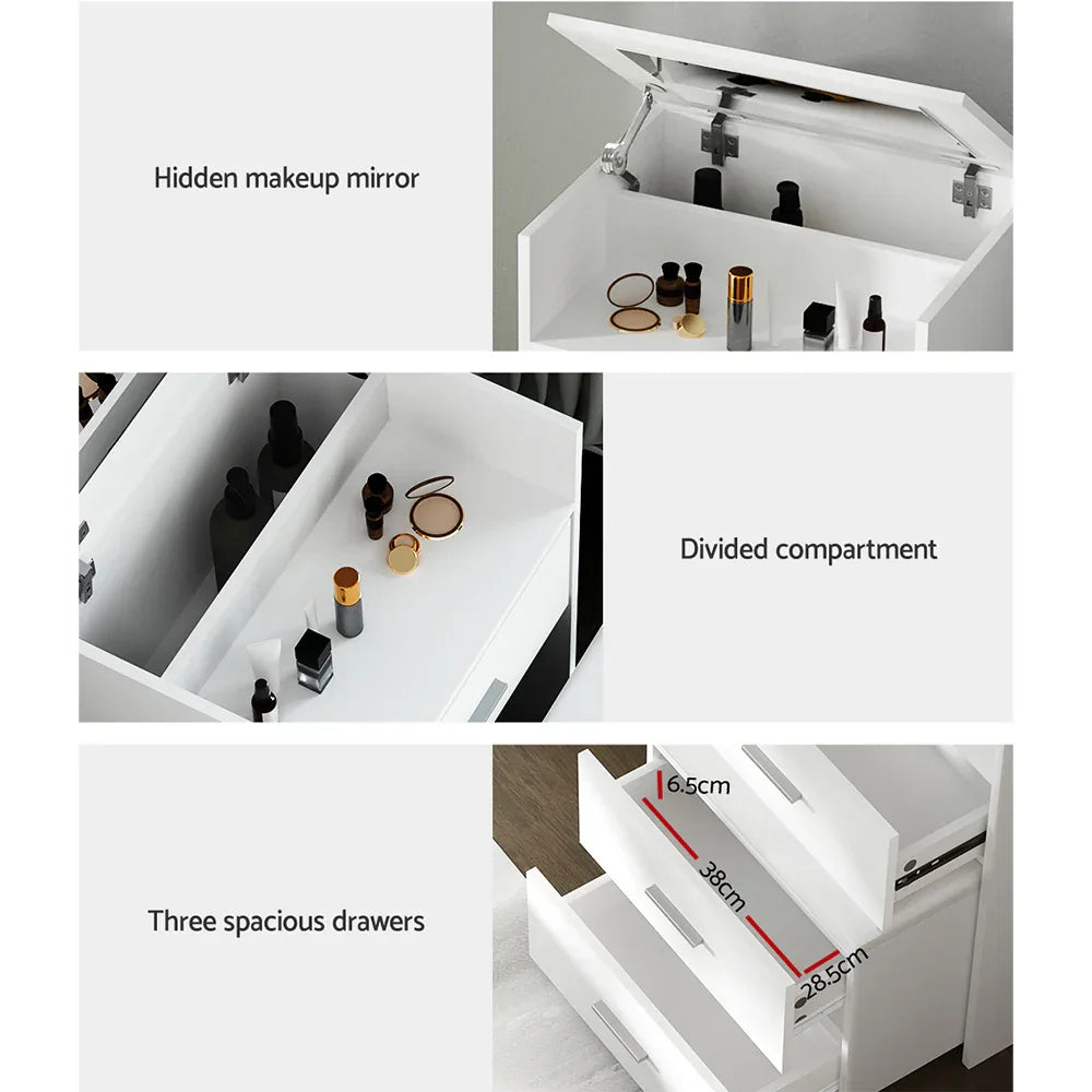 Artiss 2-in-1 Dressing Table Stool Set Bedside Table White - Mekamart Australia