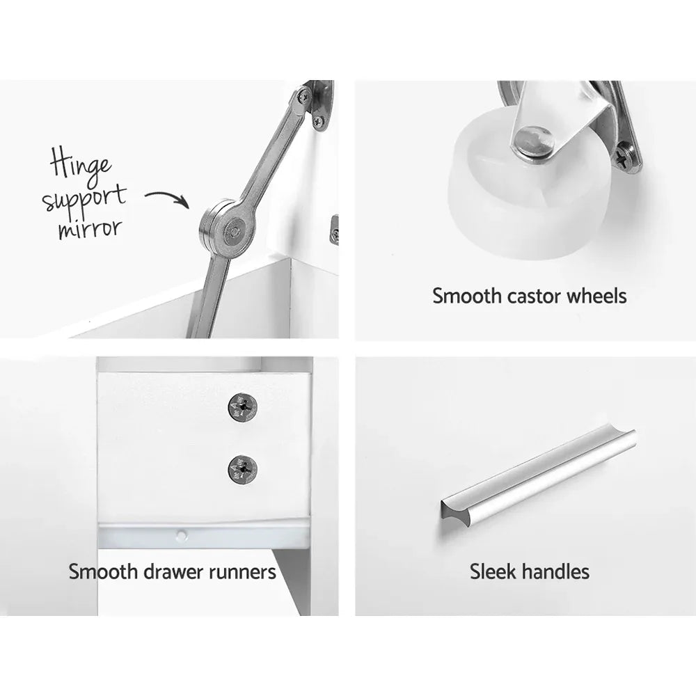 Artiss 2-in-1 Dressing Table Stool Set Bedside Table White - Mekamart Australia
