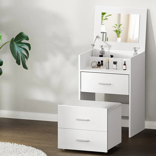 Artiss 2-in-1 Dressing Table Stool Set Bedside Table White - Mekamart Australia