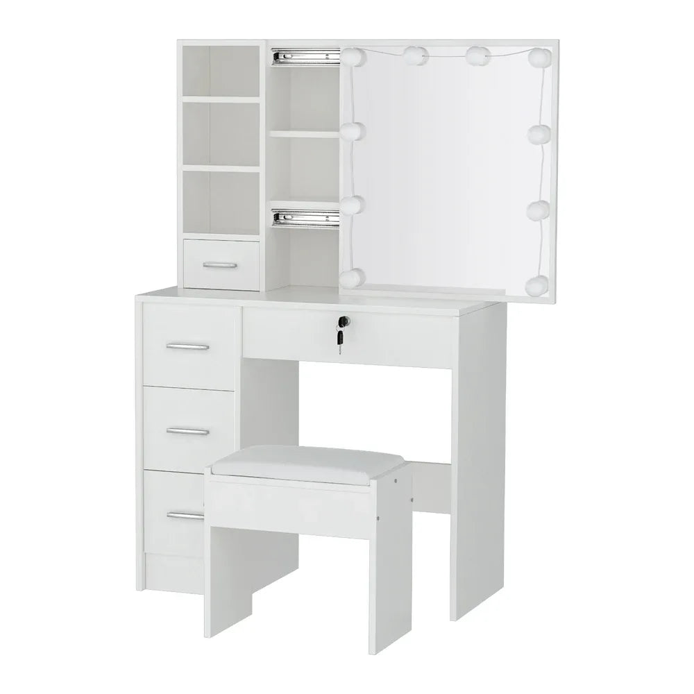 Artiss Dressing Table Set Stool 10 Led Bulbs White Dylan - Mekamart Australia