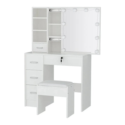 Artiss Dressing Table Set Stool 10 Led Bulbs White Dylan - Mekamart Australia