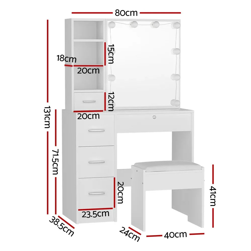 Artiss Dressing Table Set Stool 10 Led Bulbs White Dylan - Mekamart Australia
