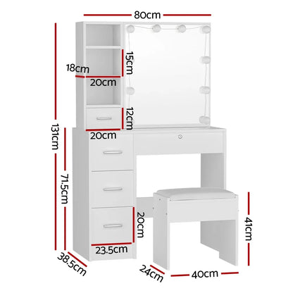 Artiss Dressing Table Set Stool 10 Led Bulbs White Dylan - Mekamart Australia