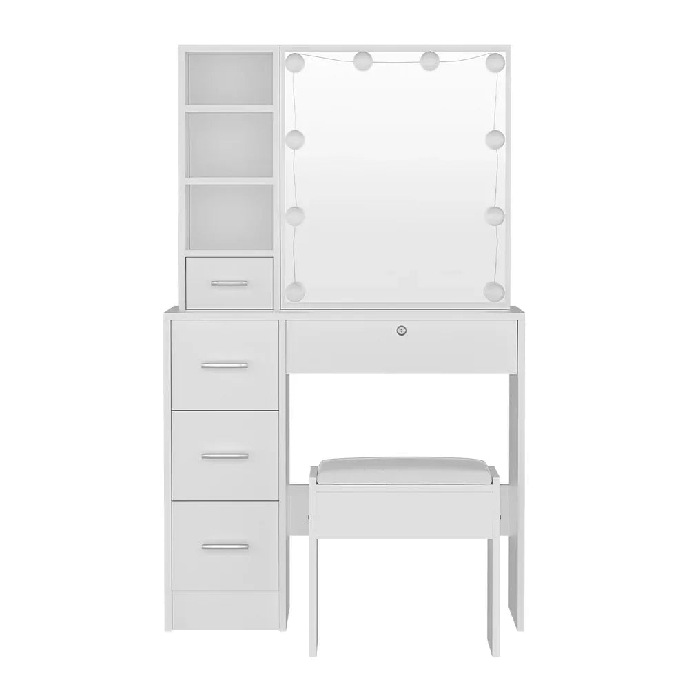 Artiss Dressing Table Set Stool 10 Led Bulbs White Dylan - Mekamart Australia