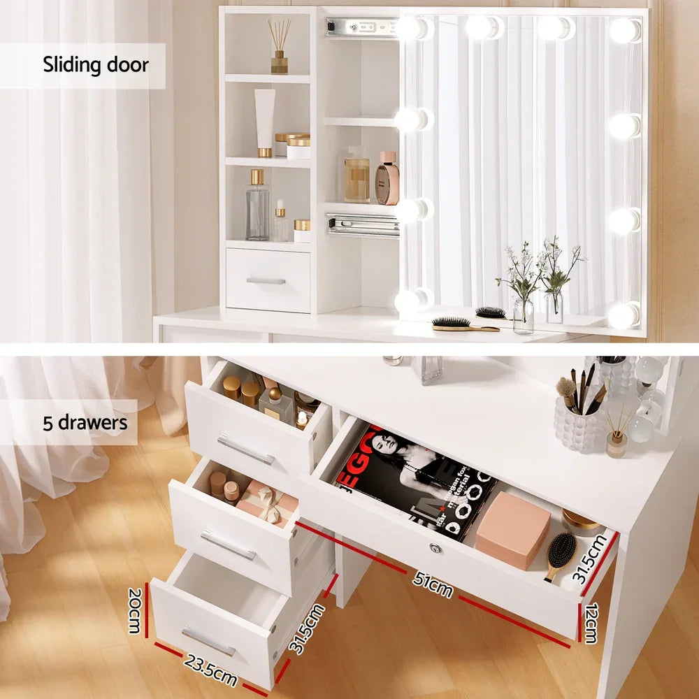 Artiss Dressing Table Set Stool 10 Led Bulbs White Dylan - Mekamart Australia
