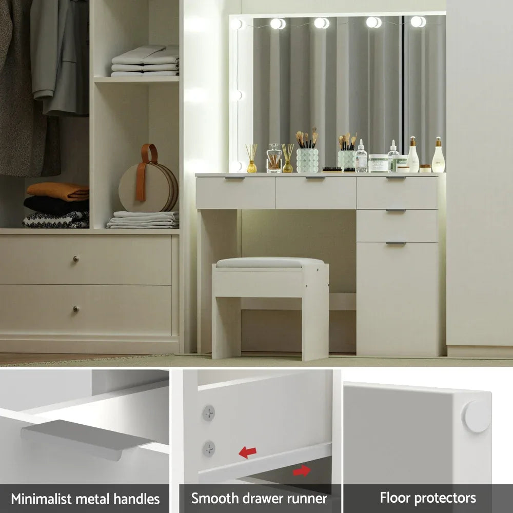 Artiss Dressing Table Set Stool 10 Led Bulbs White - Mekamart Australia