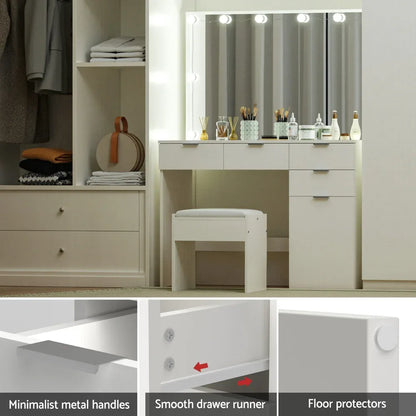 Artiss Dressing Table Set Stool 10 Led Bulbs White - Mekamart Australia