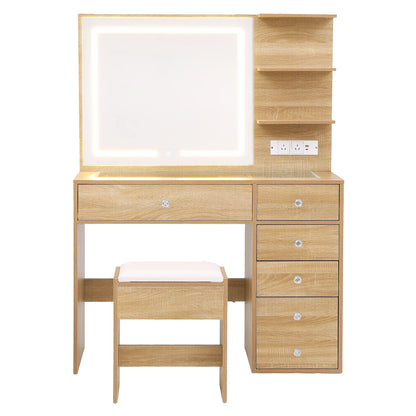 Artiss Dressing Table LED Vanity Desk Set Stool Wood - Mekamart Australia