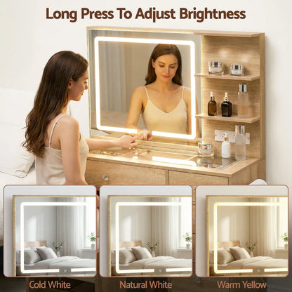 Artiss Dressing Table LED Vanity Desk Set Stool Wood - Mekamart Australia