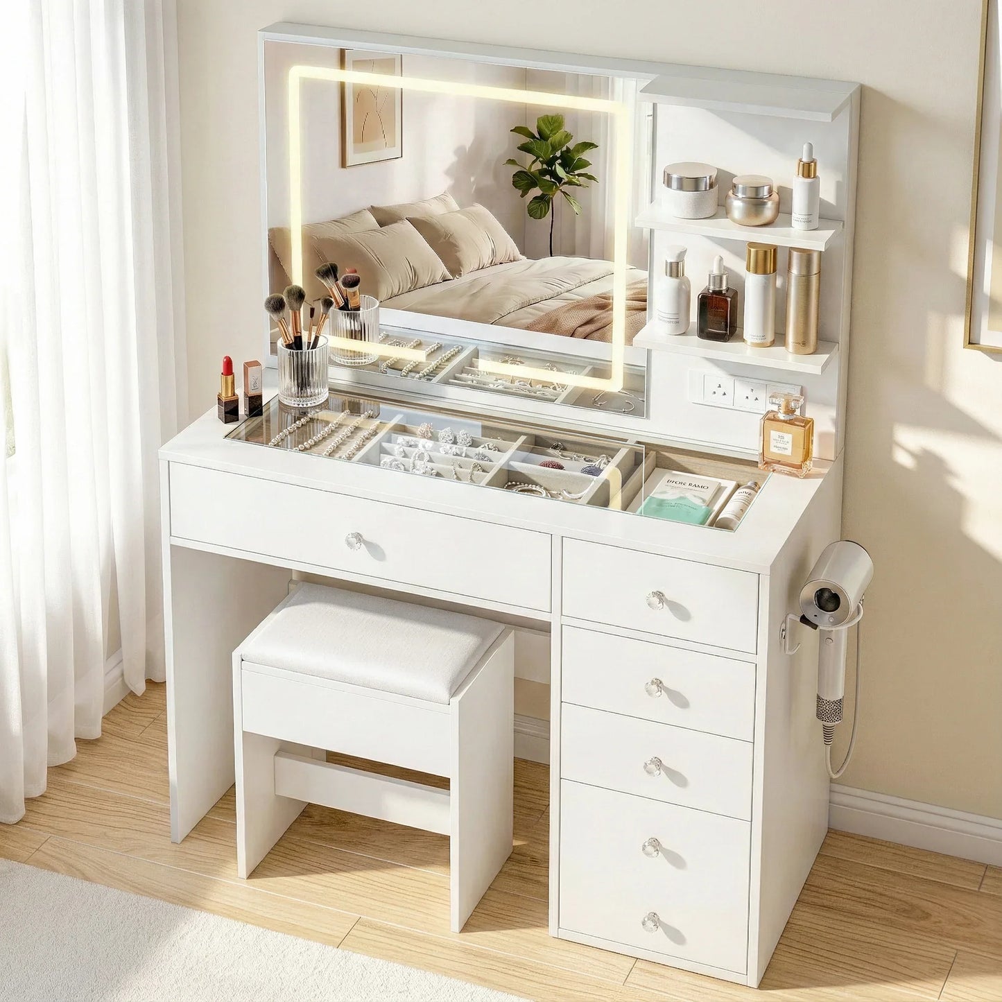 Artiss Dressing Table LED Vanity Desk Set Stool White - Mekamart Australia
