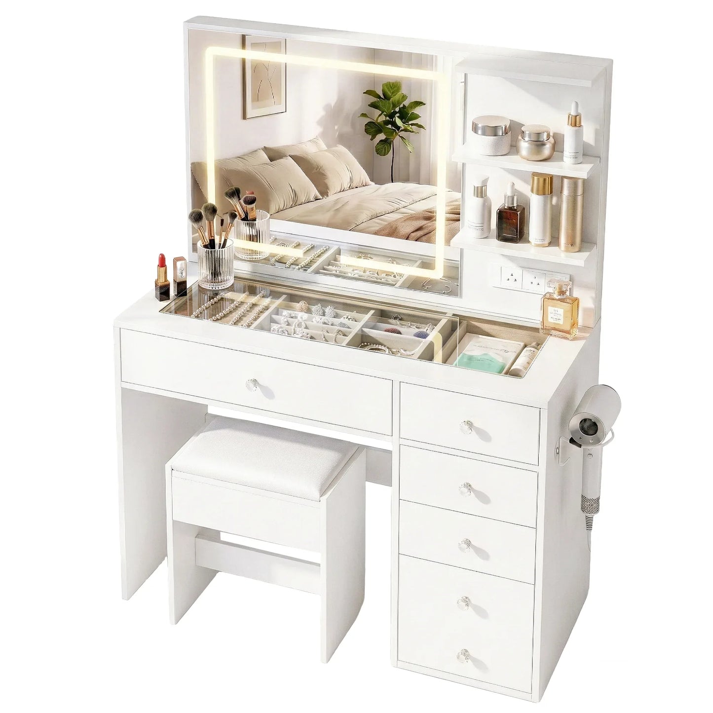 Artiss Dressing Table LED Vanity Desk Set Stool White - Mekamart Australia