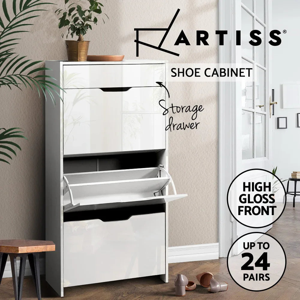 Artiss Shoe Rack Cabinet 24 Pairs White Luna - Mekamart Australia