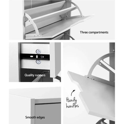 Artiss Shoe Rack Cabinet 24 Pairs White Luna - Mekamart Australia