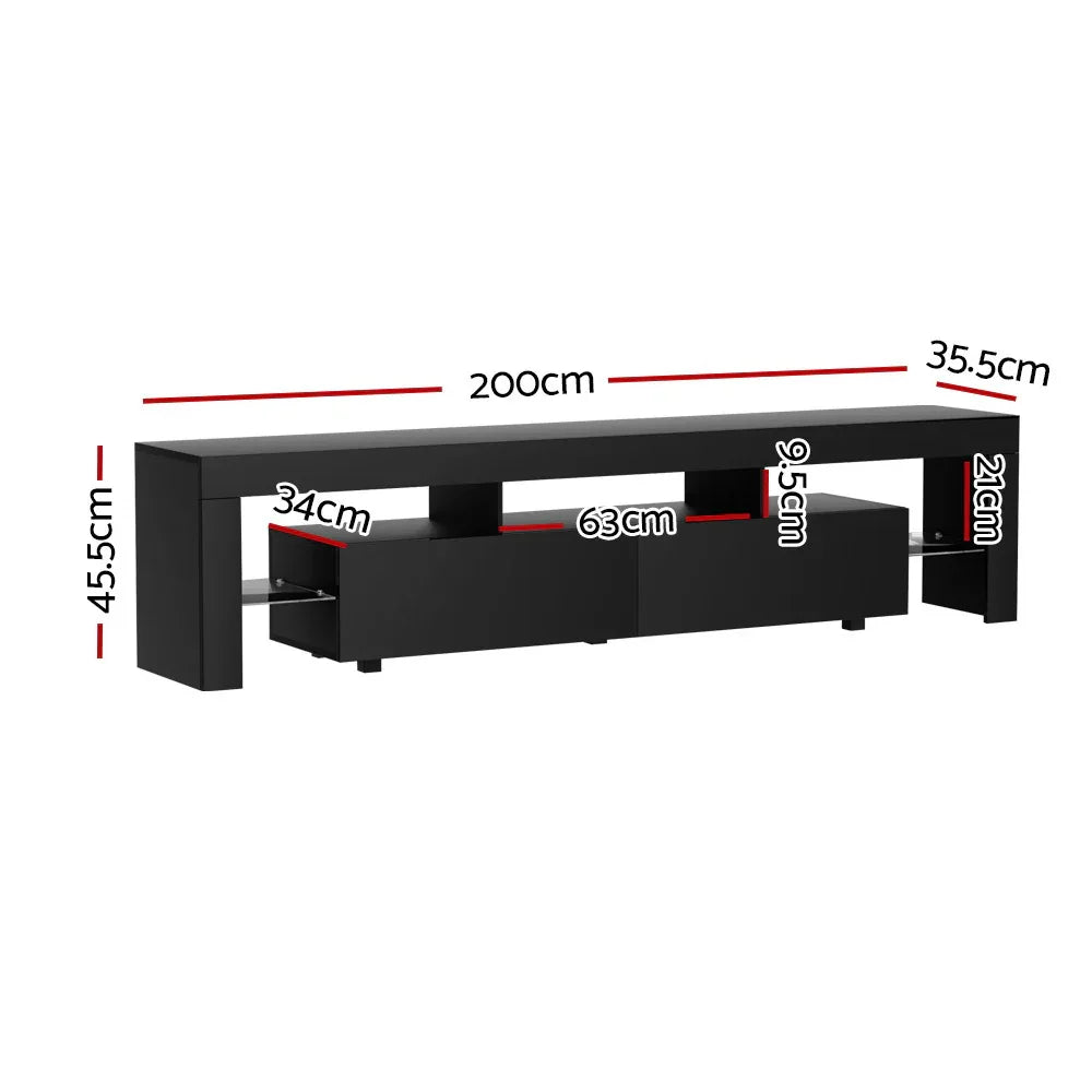 Artiss TV Cabinet Entertainment Unit Stand RGB LED Gloss Furniture 200cm Black - Mekamart Australia