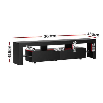 Artiss TV Cabinet Entertainment Unit Stand RGB LED Gloss Furniture 200cm Black - Mekamart Australia