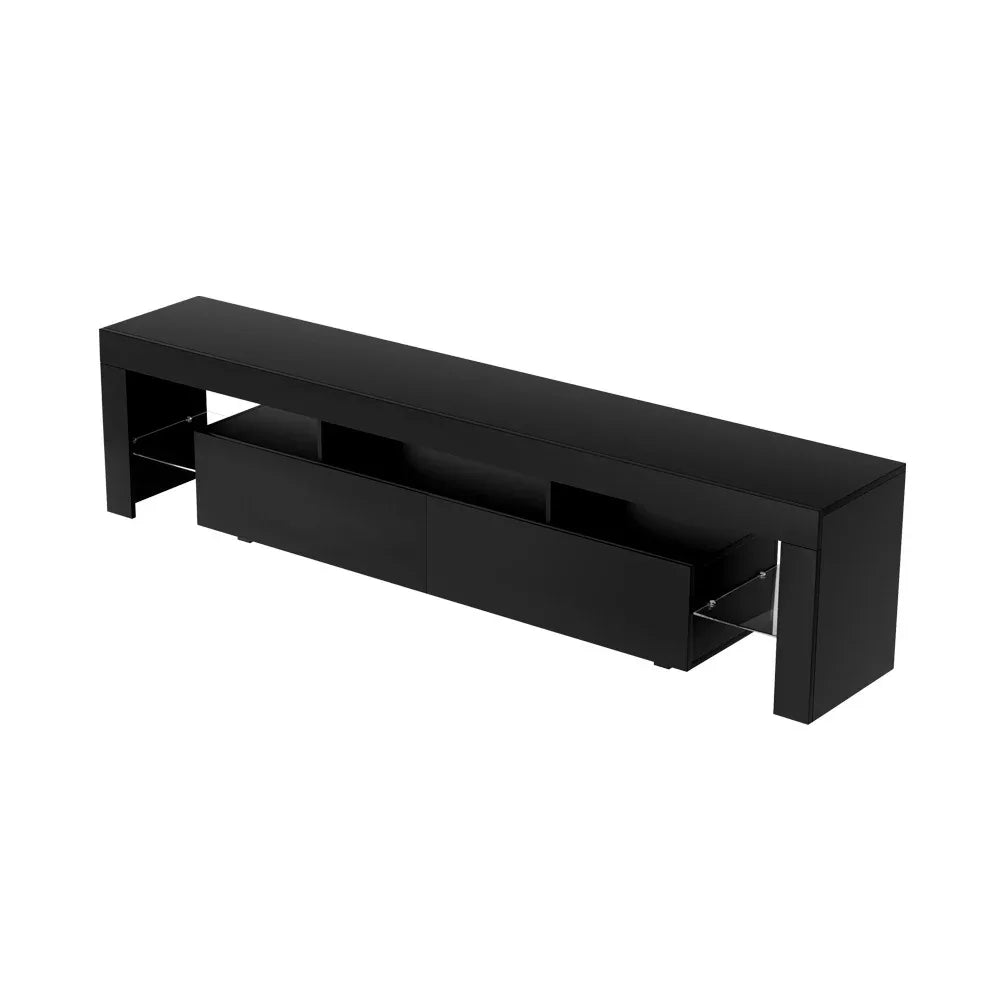 Artiss TV Cabinet Entertainment Unit Stand RGB LED Gloss Furniture 200cm Black - Mekamart Australia