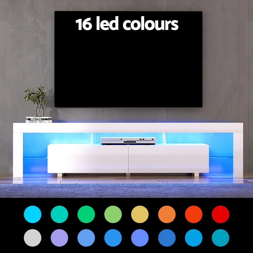 Artiss TV Cabinet Entertainment Unit Stand RGB LED Gloss Furniture 200cm White - Mekamart Australia