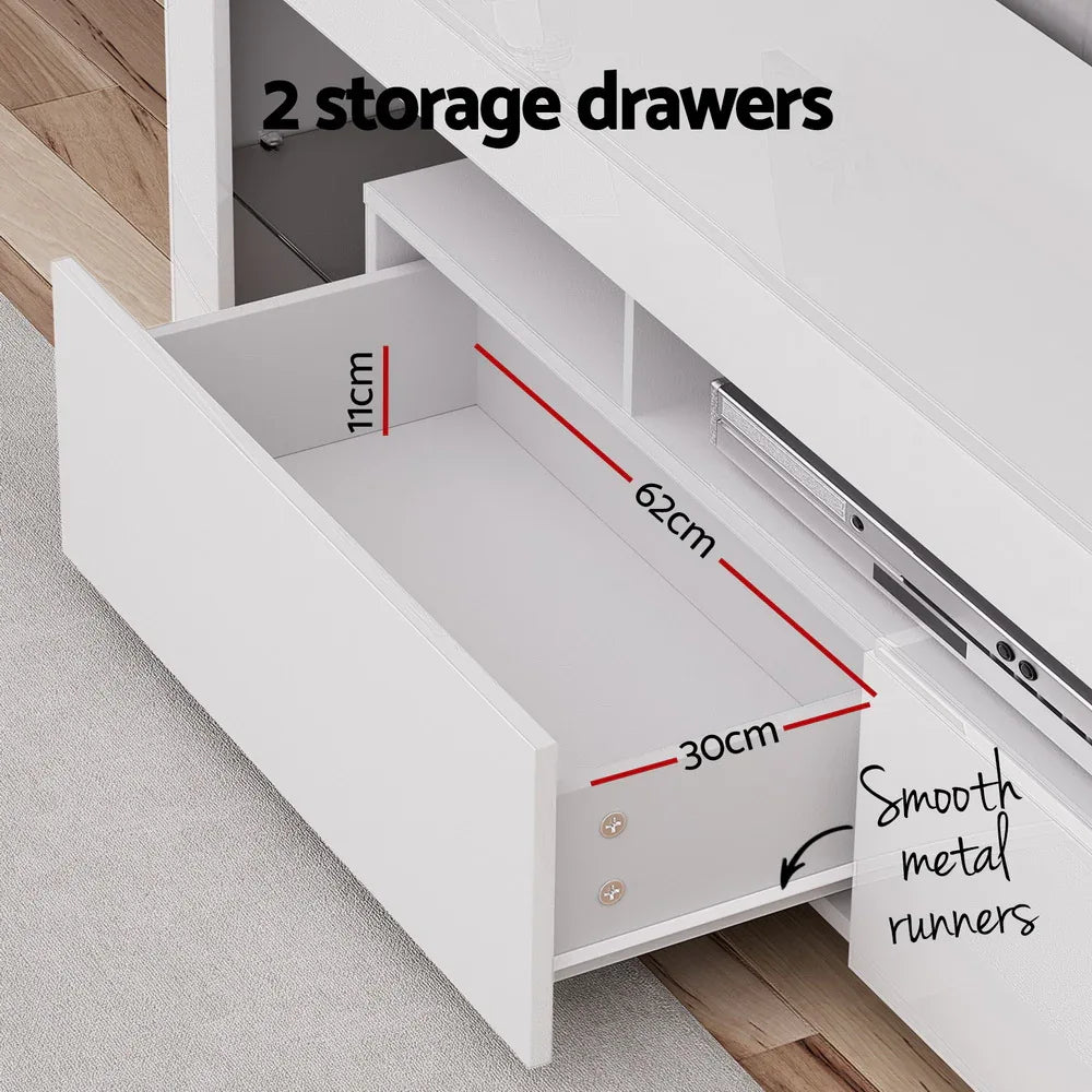 Artiss TV Cabinet Entertainment Unit Stand RGB LED Gloss Furniture 200cm White - Mekamart Australia