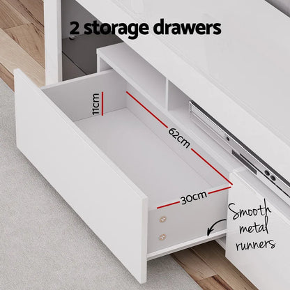 Artiss TV Cabinet Entertainment Unit Stand RGB LED Gloss Furniture 200cm White - Mekamart Australia