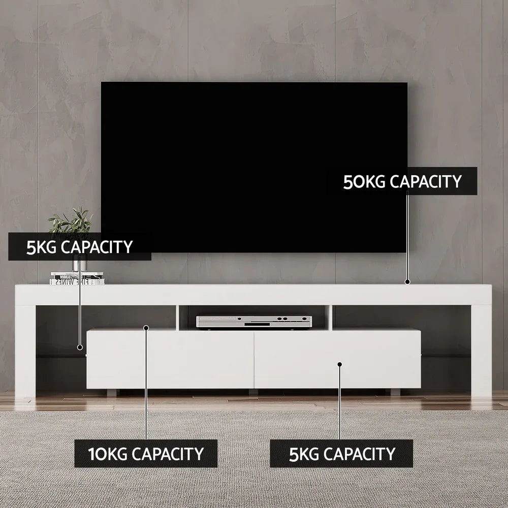 Artiss TV Cabinet Entertainment Unit Stand RGB LED Gloss Furniture 200cm White - Mekamart Australia