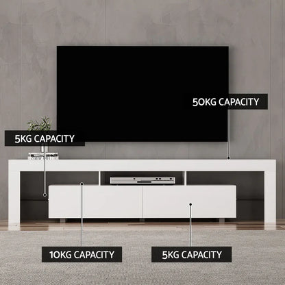 Artiss TV Cabinet Entertainment Unit Stand RGB LED Gloss Furniture 200cm White - Mekamart Australia
