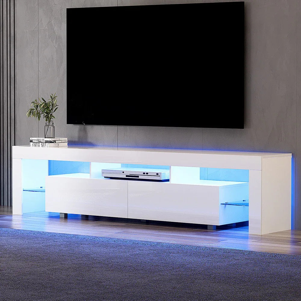 Artiss TV Cabinet Entertainment Unit Stand RGB LED Gloss Furniture 200cm White - Mekamart Australia