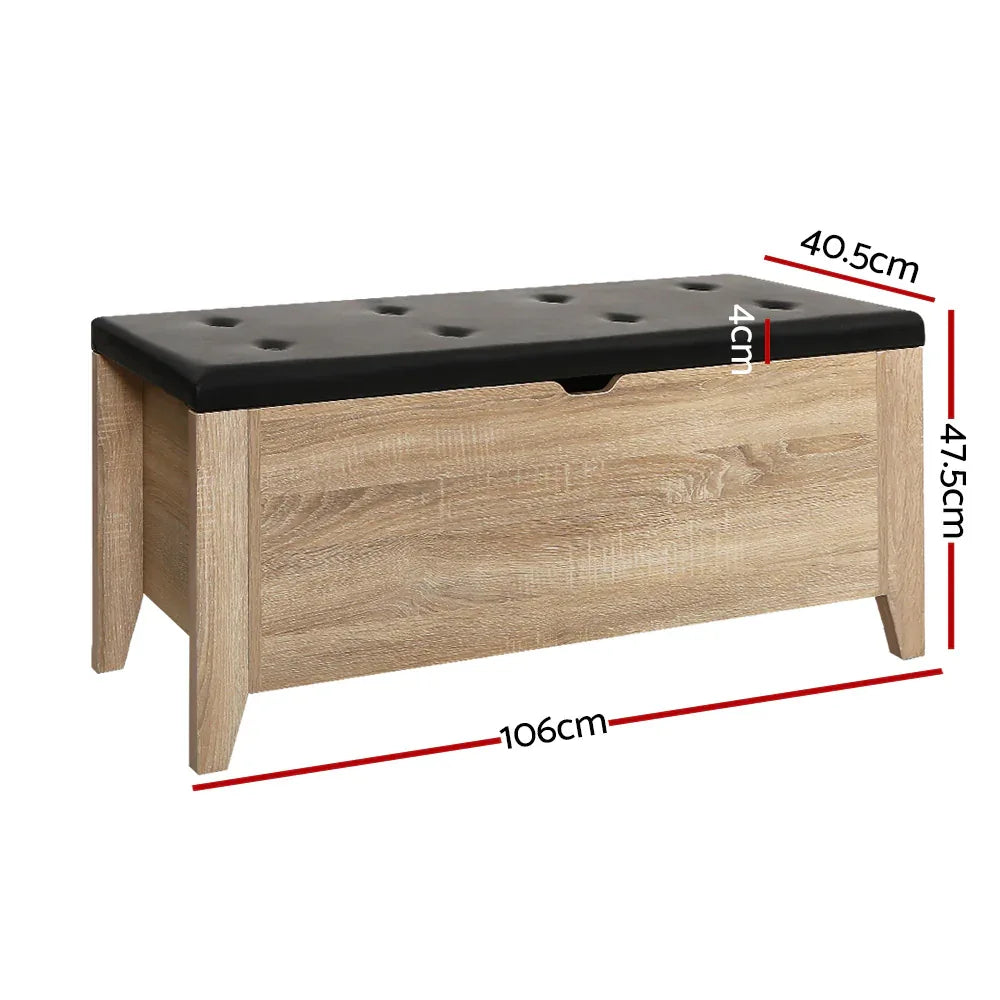 Artiss Storage Ottoman Blanket Box Leather Oak - Mekamart Australia