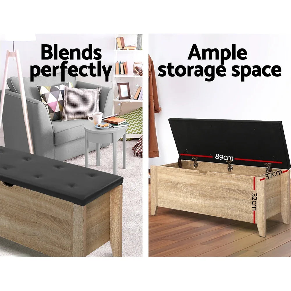 Artiss Storage Ottoman Blanket Box Leather Oak - Mekamart Australia