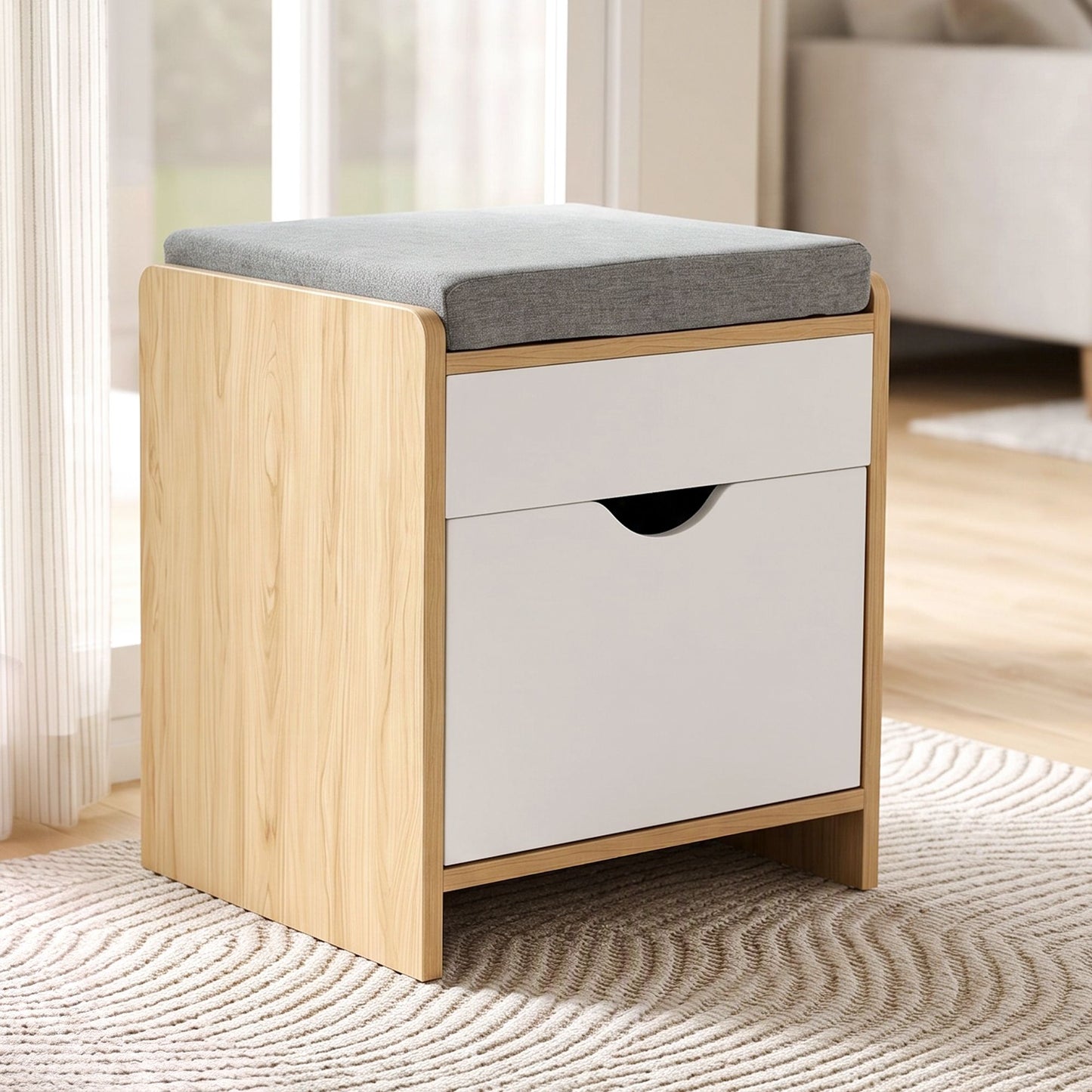 Artiss Storage Ottoman with Drawer 100kg Capacity Footrest Cushion Pine