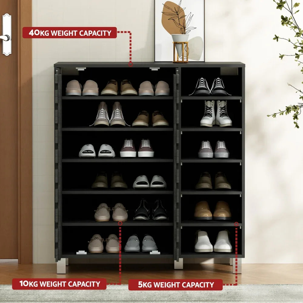 Artiss Shoe Rack Cabinet 6 Tier Storage Shelf Black - Mekamart Australia