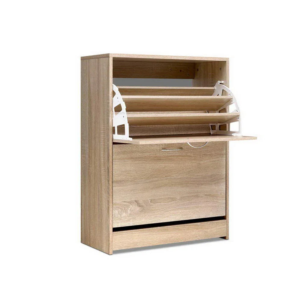 Artiss Shoe Rack Cabinet 24 Pairs 3-tier Wood Nina - Mekamart Australia
